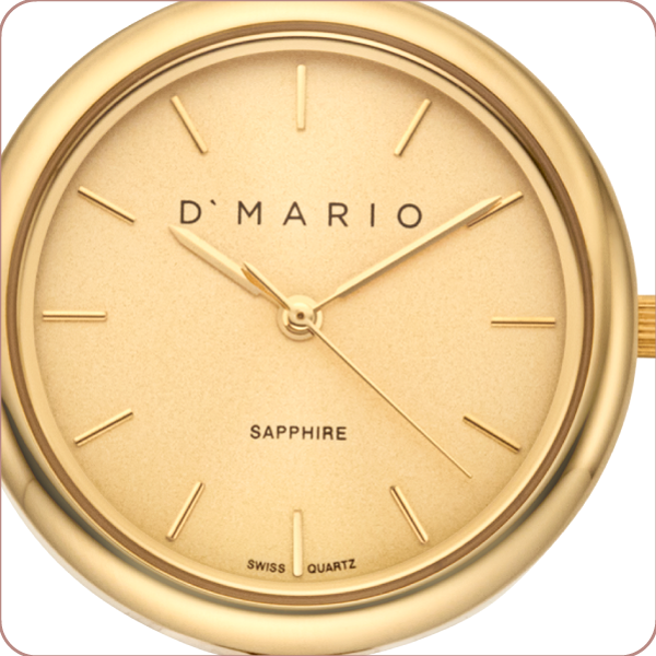 Detalle esfera dorada reloj D'Mario FG1600 DD
